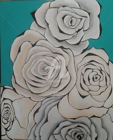 Painting titled "Roses blanches" by Eve.J, Original Artwork, Acrylic