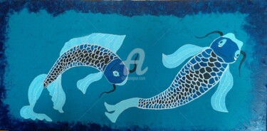 Картина под названием "Les poissons chats" - Eve.J, Подлинное произведение искусства, Акрил