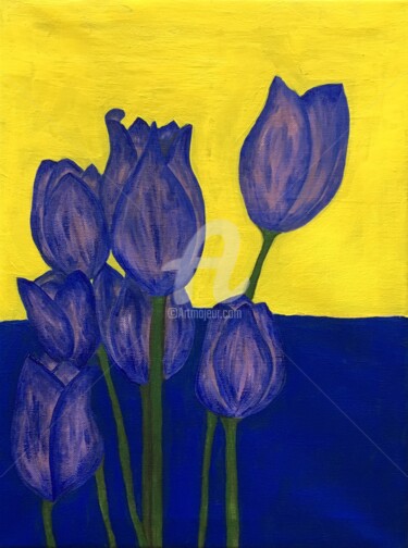 Peinture intitulée "Purple tulip" par Eve.J, Œuvre d'art originale, Acrylique