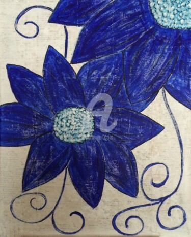 Painting titled "Blue Flowers" by Eve.J, Original Artwork, Acrylic