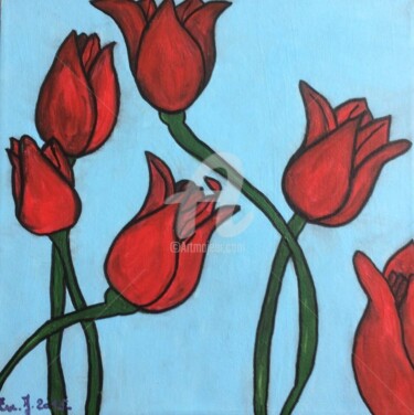 Painting titled "Red tulip" by Eve.J, Original Artwork, Acrylic