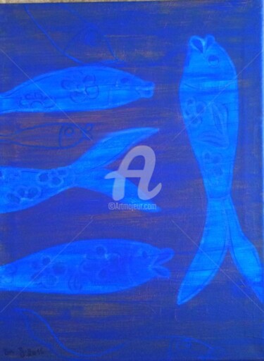 Malerei mit dem Titel "Les sardines bleues" von Eve.J, Original-Kunstwerk, Acryl