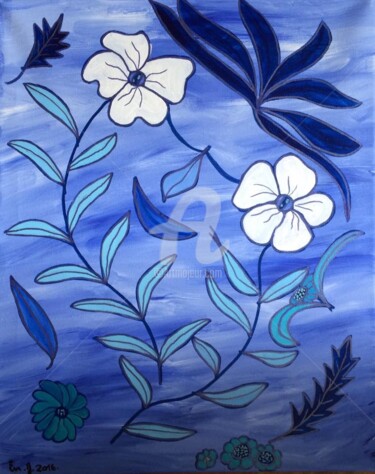 Peinture intitulée "Fleurs de Nuit" par Eve.J, Œuvre d'art originale, Acrylique