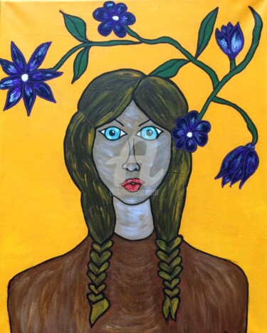 Painting titled "Indian Woman" by Eve.J, Original Artwork, Acrylic