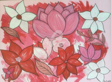 Painting titled "Red Flowers 2" by Eve.J, Original Artwork, Acrylic
