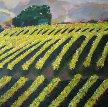 Peinture intitulée "Pieds de vigne" par Evelyne Michel, Œuvre d'art originale, Huile