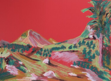 Dessin intitulée "Randonnée rouge" par Evelyne Michel, Œuvre d'art originale, Pastel Monté sur Autre panneau rigide
