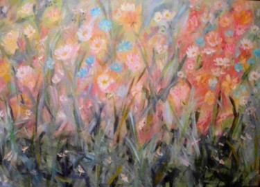 Painting titled "Fleurs pastel" by Evelyne Richer, Original Artwork