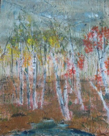 Peinture intitulée "lac aux bouleaux-VE…" par Evelyn Losier, Œuvre d'art originale, Huile