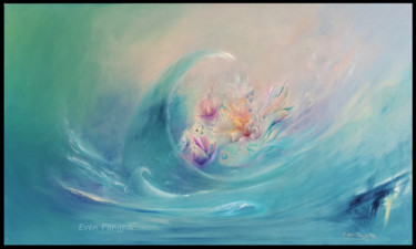 Painting titled "Flowers in the wave…" by Even Pangpai, Original Artwork, Oil Mounted on Wood Stretcher frame