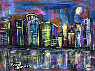 Painting titled "Moon over Orlando -…" by Everett Spruill, Original Artwork, Acrylic