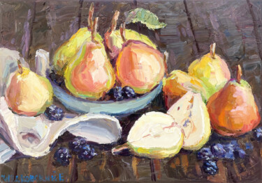 Painting titled "Pear" by Evgenii, Original Artwork, Oil Mounted on Wood Panel