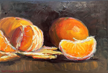 Painting titled "Orange" by Evgenii, Original Artwork, Oil Mounted on Wood Stretcher frame