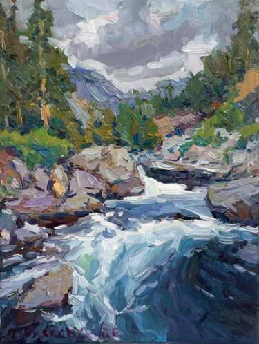 Painting titled "River" by Evgenii, Original Artwork, Oil