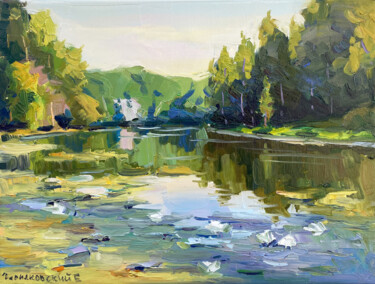 Pintura titulada "River water lily" por Evgenii, Obra de arte original, Oleo Montado en Bastidor de camilla de madera