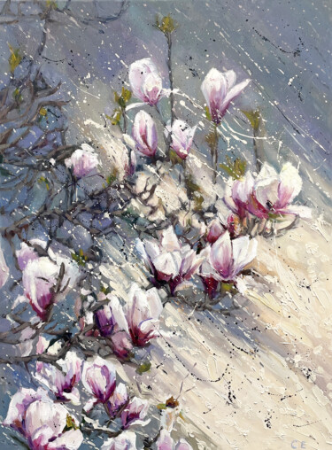 Картина под названием "Magnolia branch" - Евгений, Подлинное произведение искусства, Масло Установлен на Деревянная рама для…