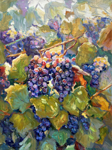 Painting titled "Grape" by Evgenii, Original Artwork, Oil Mounted on Wood Stretcher frame