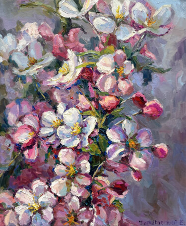 Картина под названием "Flowering" - Evgeny Chernyakovsky, Подлинное произведение искусства, Масло Установлен на Деревянная р…