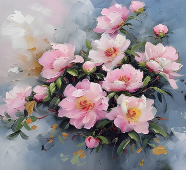 Painting titled "Bouquet of pink flo…" by Evgenia Dyvakina, Original Artwork, Acrylic