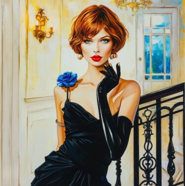 Painting titled "Girl in the black d…" by Evgenia Dyvakina, Original Artwork, Acrylic