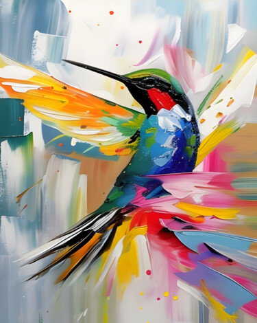 Painting titled "EXOTIC HUMMINGBIRD…" by Evgenia Dyvakina, Original Artwork, Oil