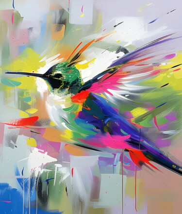 Painting titled "Bright hummingbird…" by Evgenia Dyvakina, Original Artwork, Oil