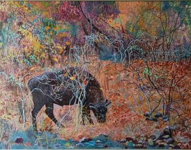 Painting titled "Осенний лес" by Evgenia Erkenova, Original Artwork, Acrylic