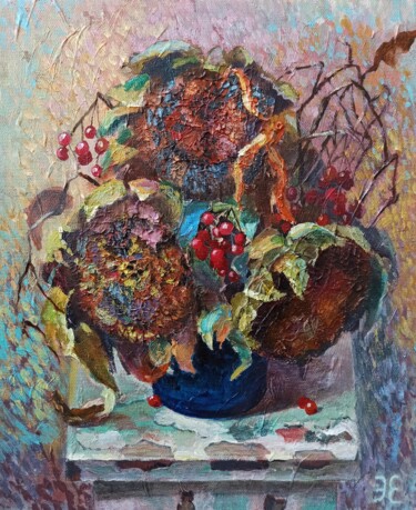 Painting titled "Осенний букетик" by Evgenia Erkenova, Original Artwork, Acrylic Mounted on Wood Stretcher frame
