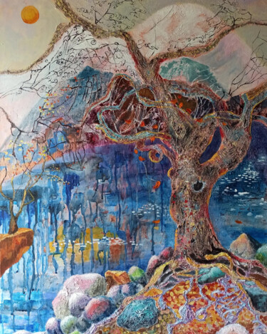 Peinture intitulée "Озеро в горах" par Evgenia Erkenova, Œuvre d'art originale, Acrylique Monté sur Châssis en bois