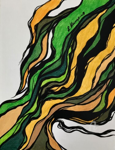 Картина под названием "Jungle" - Evgenia Kiperiya, Подлинное произведение искусства, Цветные карандаши