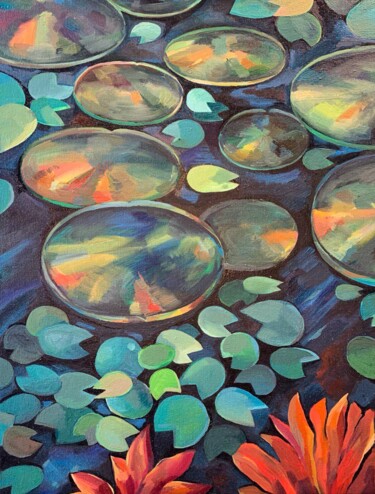 Painting titled "Pond" by Evgeniia Komissarova (Komovski), Original Artwork, Oil