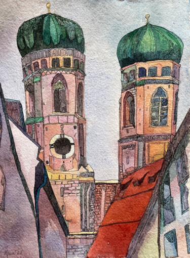 Картина под названием "Krikova Die Frauenk…" - Evgenia Krikova, Подлинное произведение искусства, Акварель