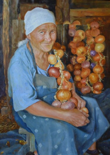 Painting titled "Бабушка Шура" by Evgeniia Matveeva, Original Artwork, Oil
