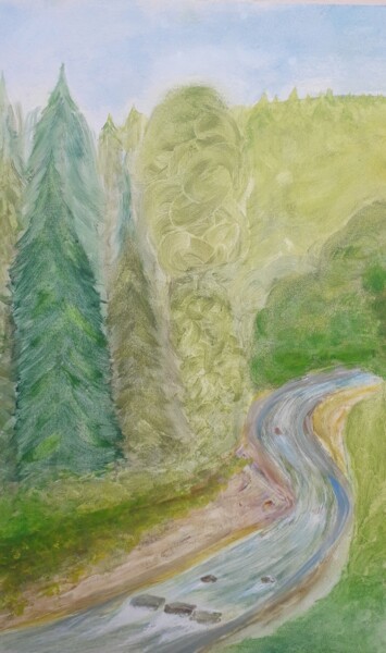 Peinture intitulée "Горная речка. Карпа…" par Evgeniia Pencheva, Œuvre d'art originale, Acrylique