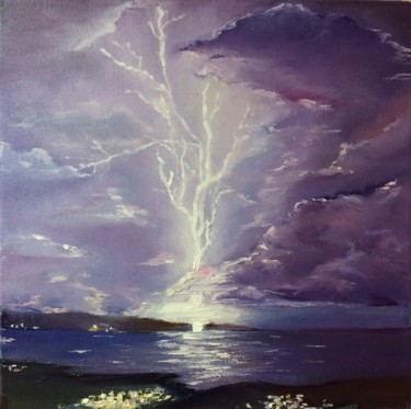 Painting titled "Thunder, the sketch" by Evgenia Petrova, Original Artwork, Oil