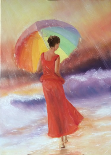 Painting titled "Summer rain" by Evgenia Petrova, Original Artwork, Oil