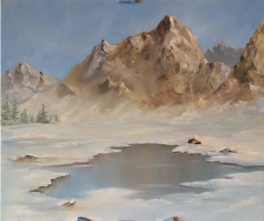 Painting titled "The Mountain Lake" by Evgenia Petrova, Original Artwork, Oil