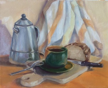 Peinture intitulée "Fast breakfast" par Evgenia Petrova, Œuvre d'art originale, Huile