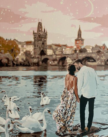Картина под названием "Прага. Влюбленные" - Evgenia Shpyhanovych, Подлинное произведение искусства, Акрил