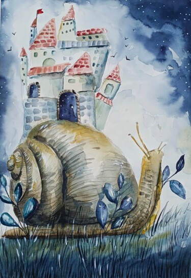 Schilderij getiteld "La casa è sempre co…" door Evgenia Smirnova, Origineel Kunstwerk, Aquarel