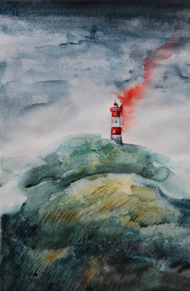 Schilderij getiteld "Il Faro Fuggente" door Evgenia Smirnova, Origineel Kunstwerk, Aquarel