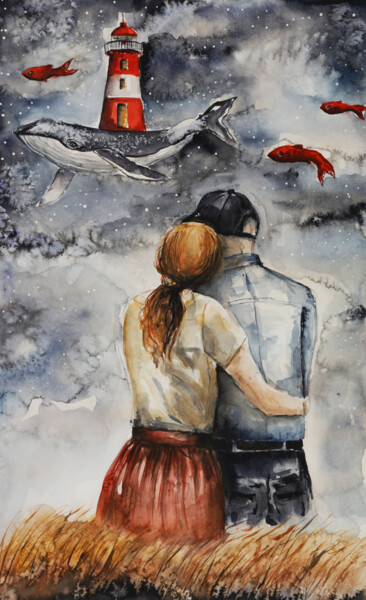 Pittura intitolato "Sognare insieme" da Evgenia Smirnova, Opera d'arte originale, Acquarello