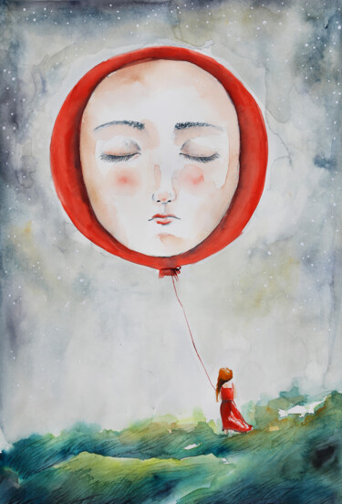 Pintura intitulada "La Ragazza con il p…" por Evgenia Smirnova, Obras de arte originais, Aquarela