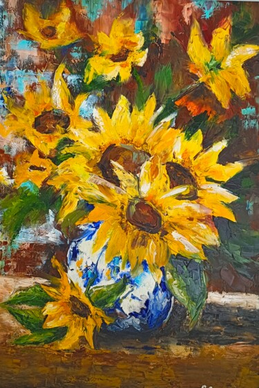 Painting titled "I Girasoli" by Evgenia Smirnova, Original Artwork, Oil Mounted on Wood Stretcher frame