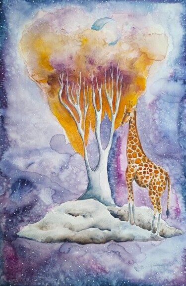 Painting titled "Cielo notturno con…" by Evgenia Smirnova, Original Artwork, Watercolor