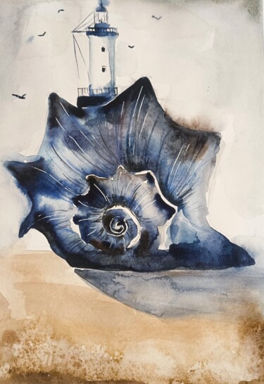 Peinture intitulée "La Conchiglia sulla…" par Evgenia Smirnova, Œuvre d'art originale, Aquarelle