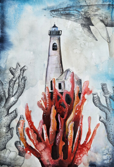 Malarstwo zatytułowany „Ocean Life” autorstwa Evgenia Smirnova, Oryginalna praca, Akwarela