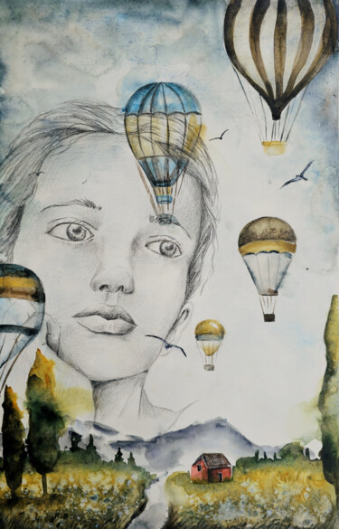 Pintura intitulada "Sognare Sempre!" por Evgenia Smirnova, Obras de arte originais, Aquarela