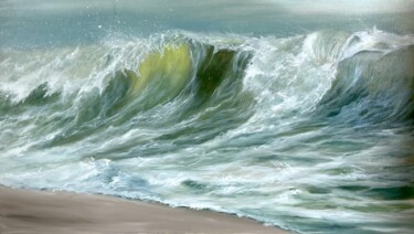 Картина под названием "Зеленая волна" - Евгения Спасская, Подлинное произведение искусства, Масло Установлен на Деревянная п…