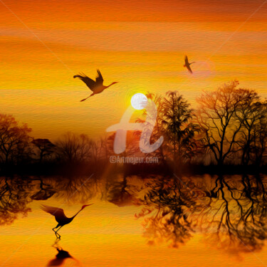 Digital Arts titled "Morning on the lake…" by Ievgeniia Bidiuk, Original Artwork, Digital Painting